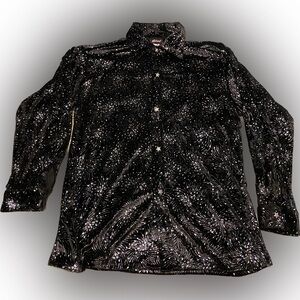 Elee Rare Vintage Fireworks Celebration Black M/L Long Sleeve Star Button Shirt